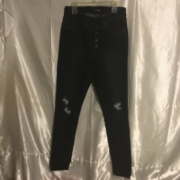Fashion Nova Dark Wash High Waisted Destroyed High Waist Skinny Jeans 7 - Picture 1 of 4